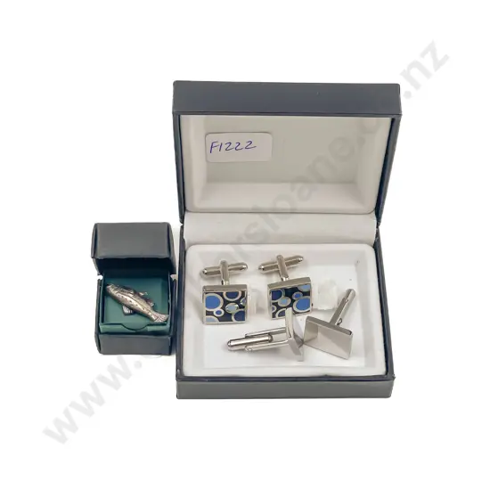 Two Pair Cufflinks with Fish Tie Pin