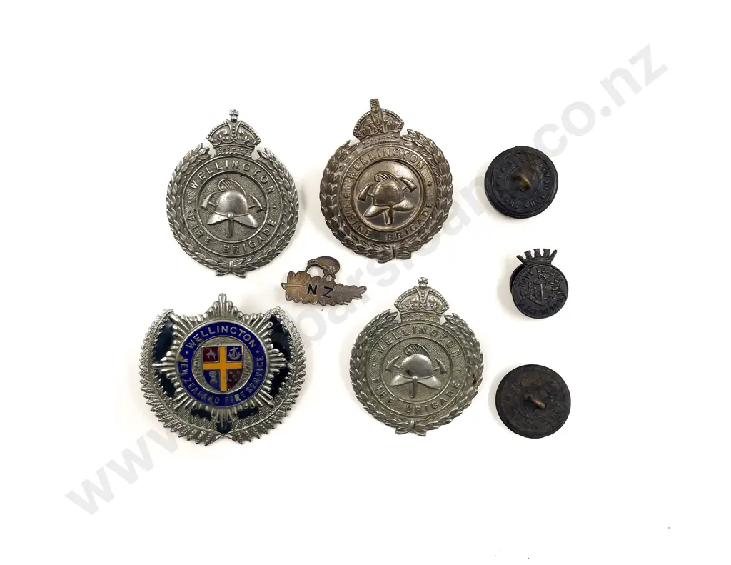 Four Wellington Fire Brigade Badges with Three Others Image 1++