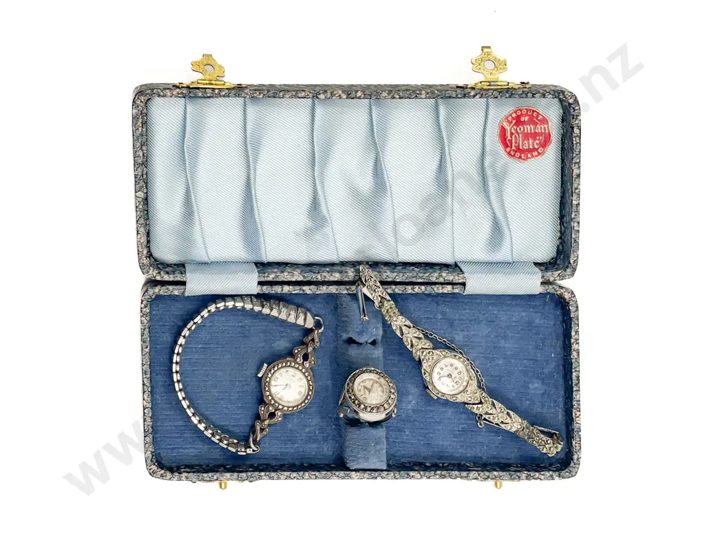 Two Marcasite Ladies Wristwatches and Ring Image 1++