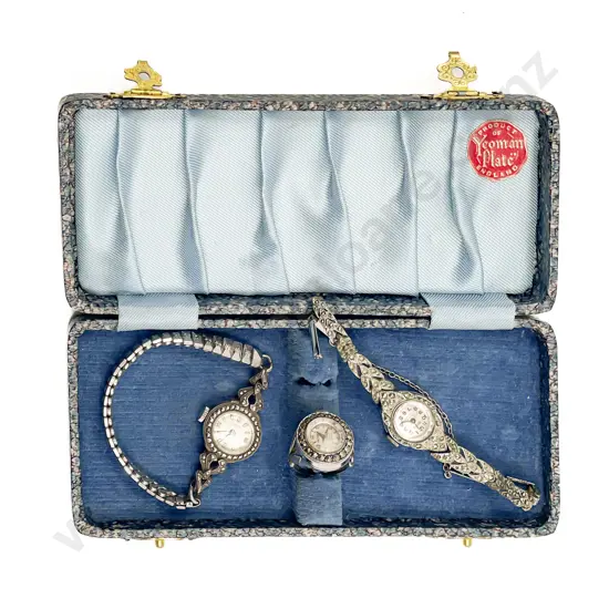 Two Marcasite Ladies Wristwatches and Ring