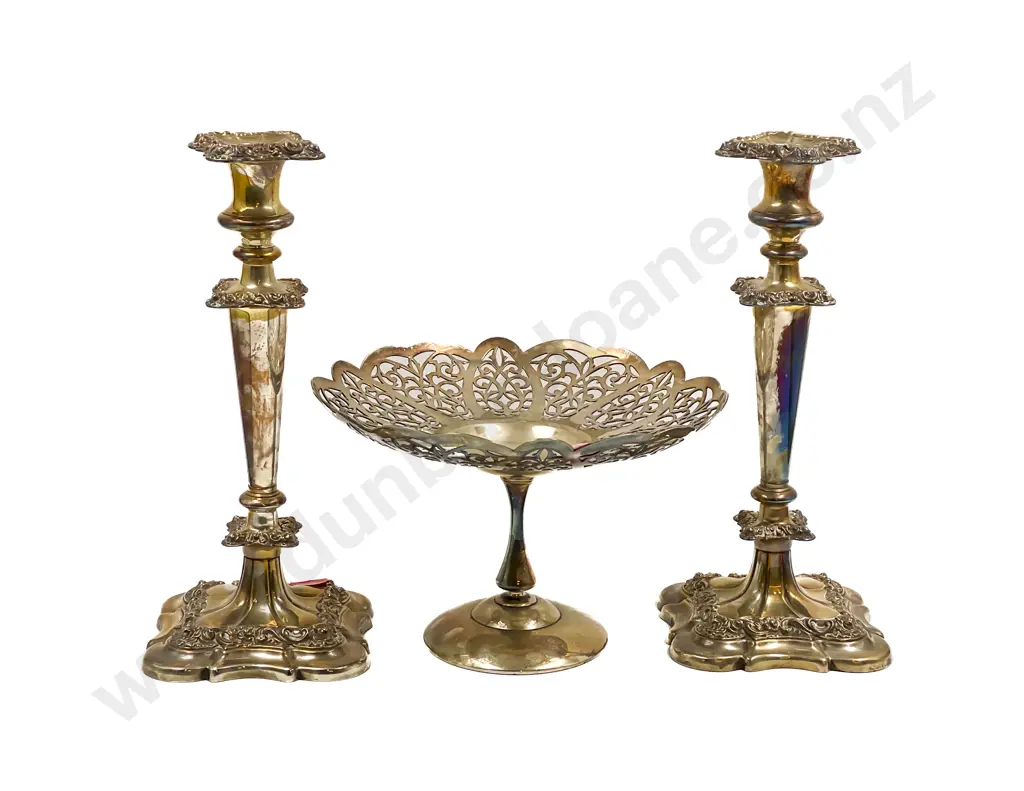 Pair of S/P Candlesticks with "Rosepoint" Comport Image 1++