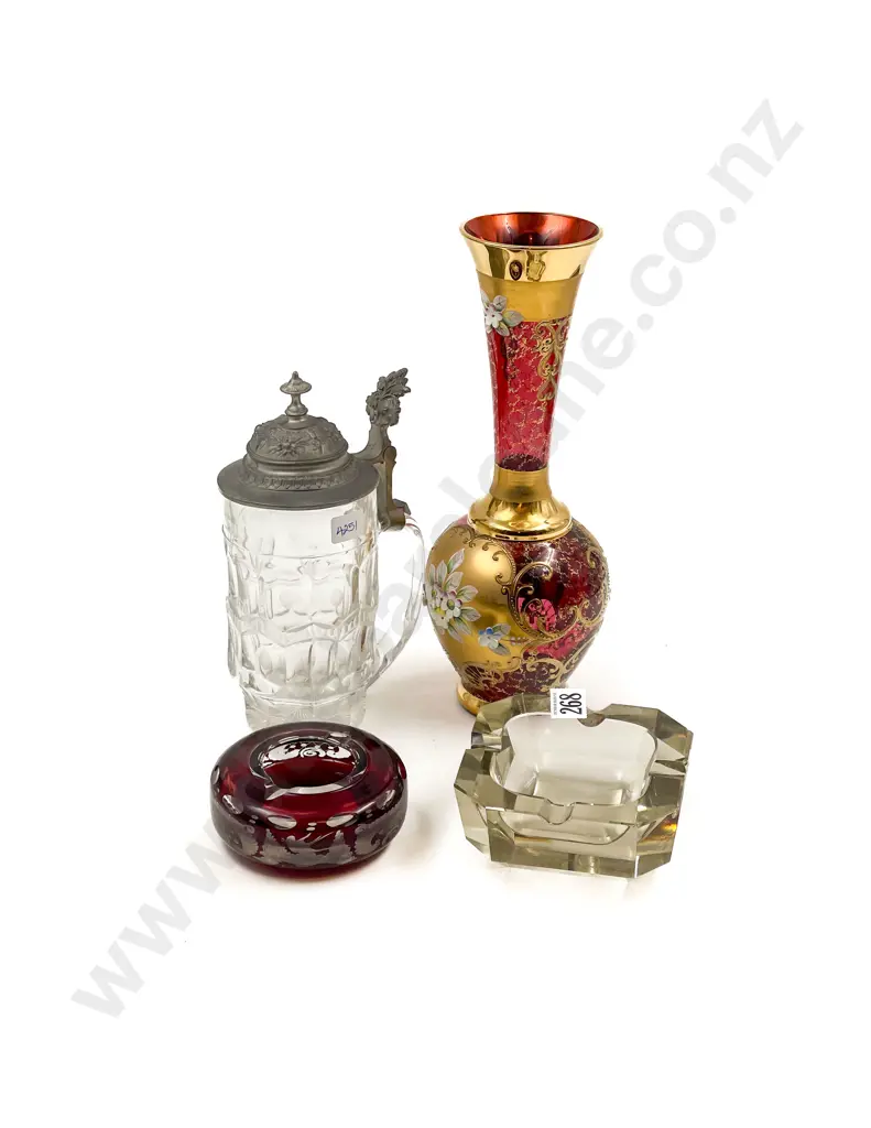 Two Art Glass Ashtrays with Venetian Glass Vase & Tankard Image 1++