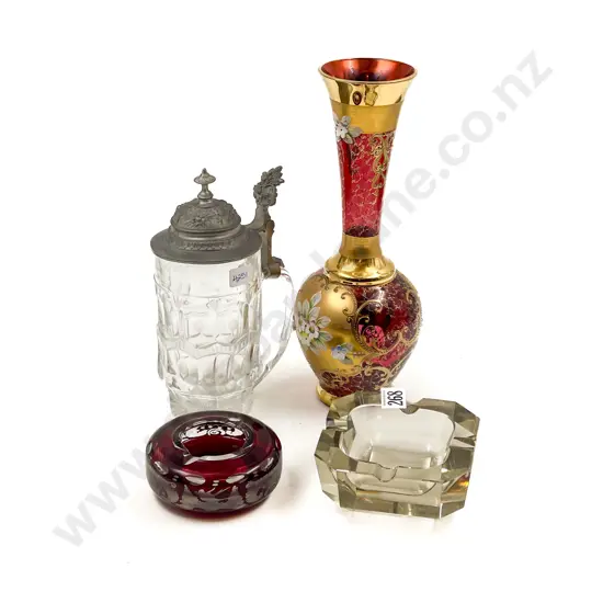 Two Art Glass Ashtrays with Venetian Glass Vase & Tankard
