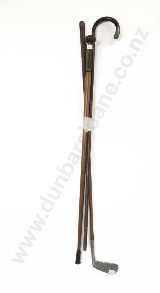 Two Walking Sticks with Vintage Wooden Handled Golf Club Image 1++