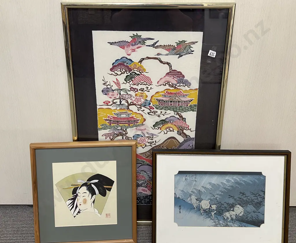Japanese Watercolour on Linen together with Two Others Image 1++