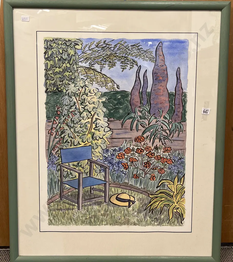 Backyard Study Watercolour Signed LJ Image 1++