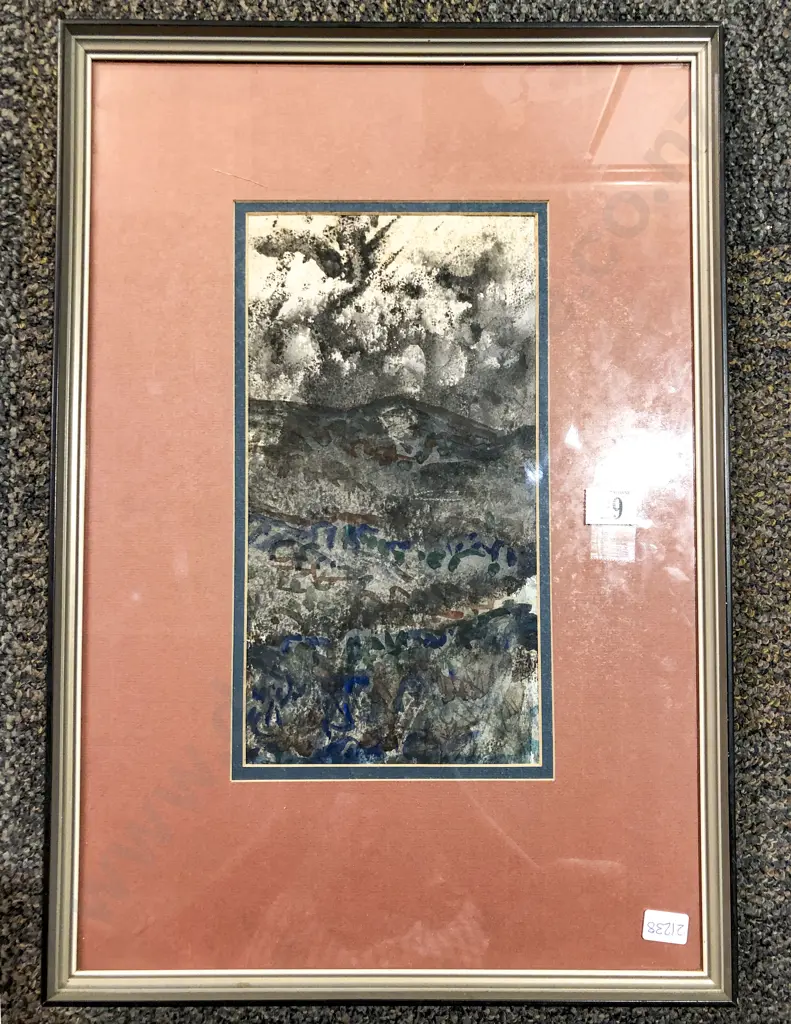 Indistinctly Signed Abstract Mountain Scape Watercolour on Paper Image 1++