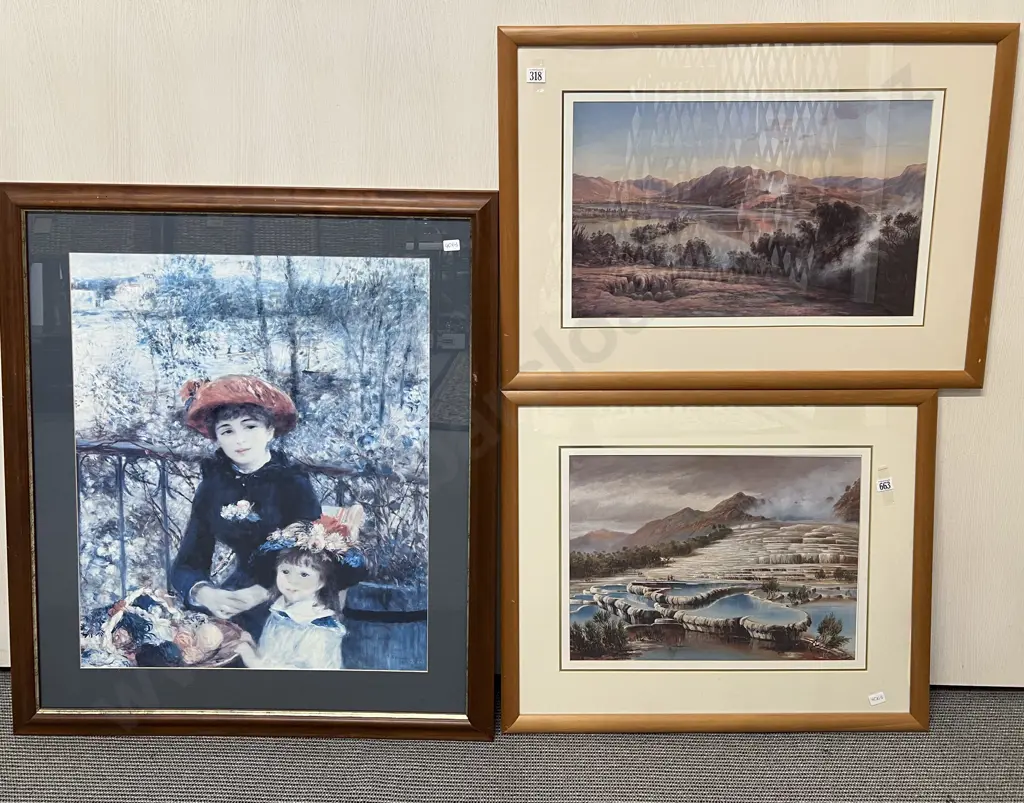 Large Framed Renoir Print together with Two Prints of the Pink and White Terraces Image 1++
