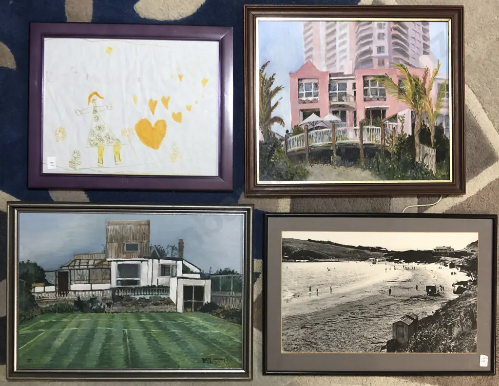 Pair of Architectural Oil Studies together with Four Assorted Frames Image 1++
