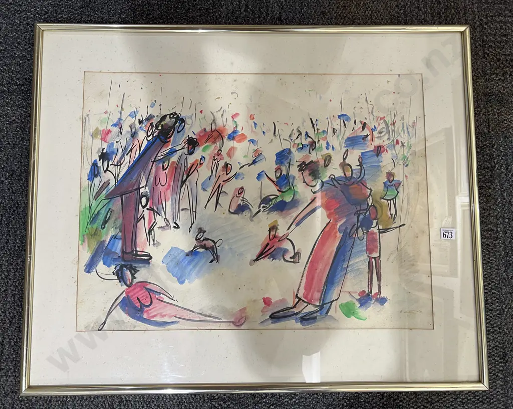 Sally Eden W/C and Pastel Figural Abstract Work on Paper Image 1++