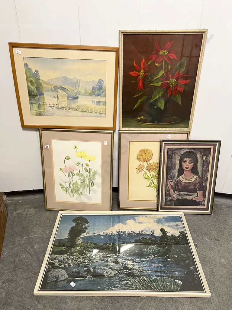 Three Assorted Botanical Studies with Three other Framed Works Image 1++