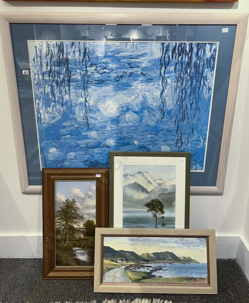 Jim Campbell Oil together with Two Other Oil and W/C and Large Framed Print Image 1++