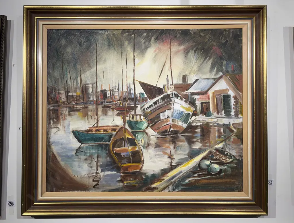 Florence M. Luxford - Harbour Study Oil on Board Image 1++