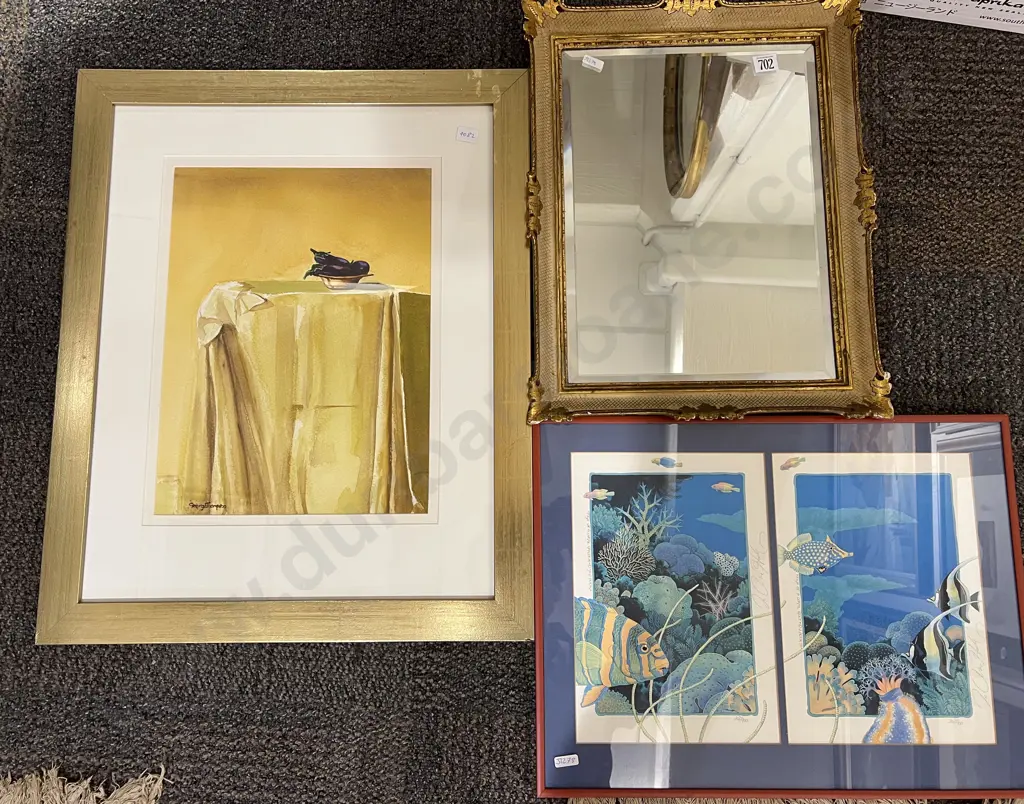 Signed Ltd Ed Print together with Bevel Edged Wall Mirror Image 1++
