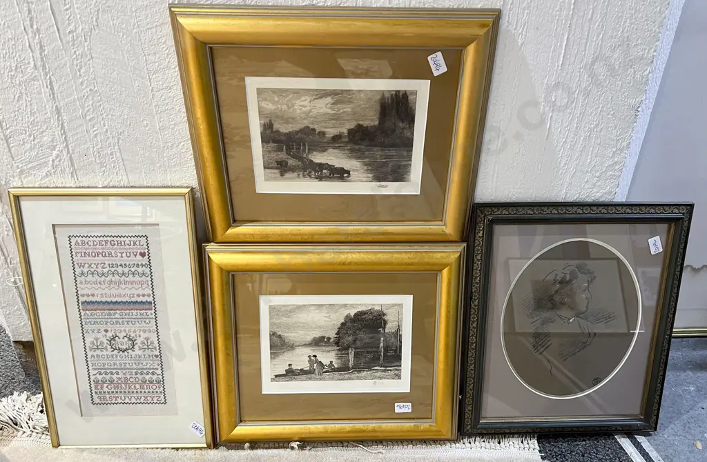 Two Framed Etchings together with Tapestry and Other Image 1++