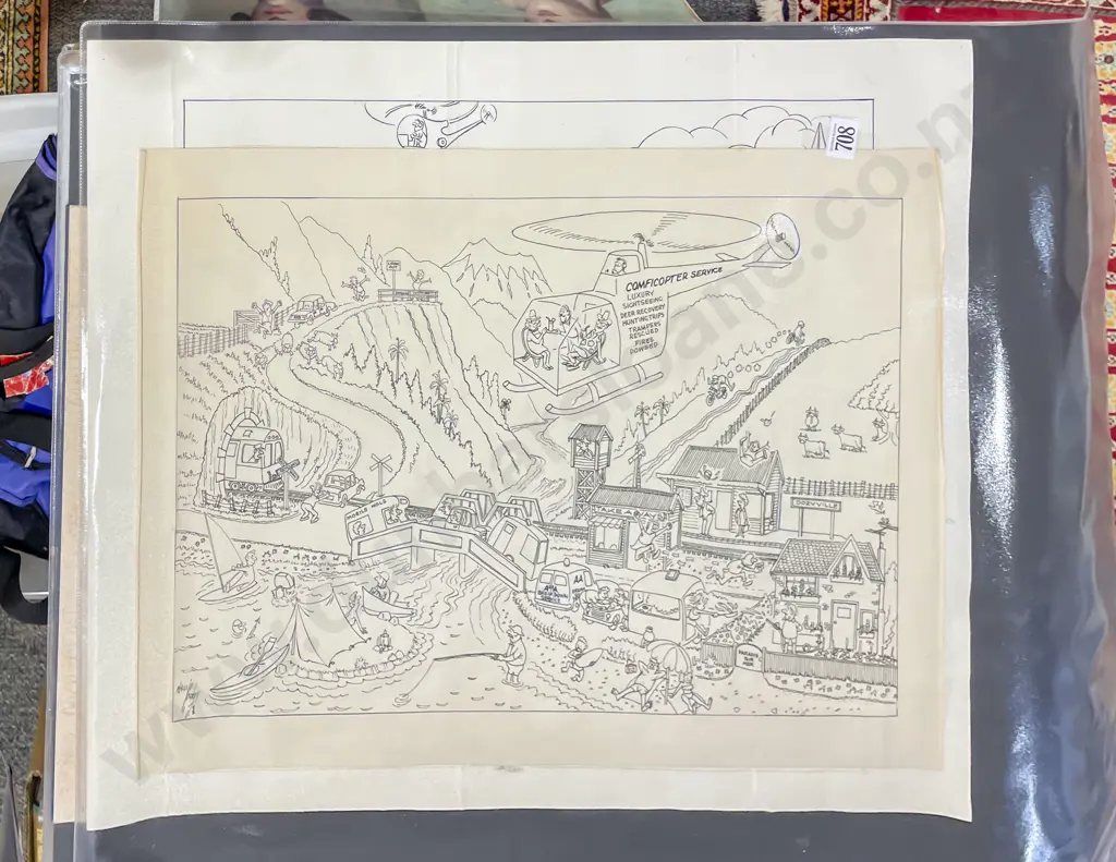 Neville Lodge - Original Cartoon "Comficopter Service" and Other Signed Work Image 1++