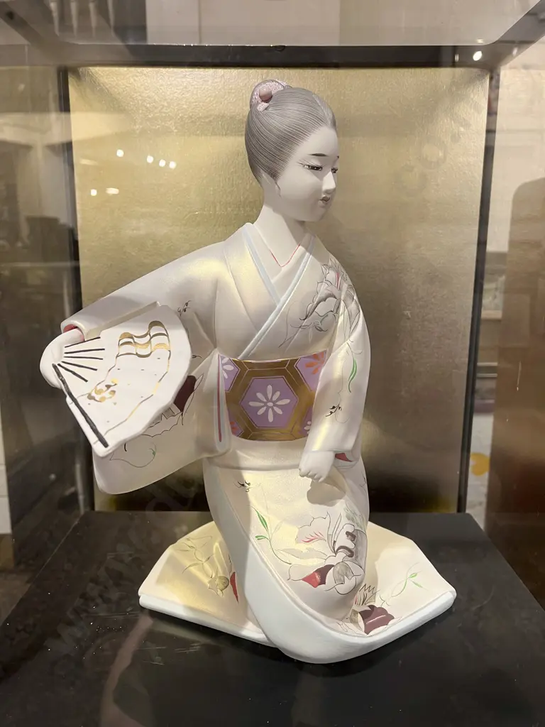 Japanese Figure in Glass Display Case on Stand Image 1++