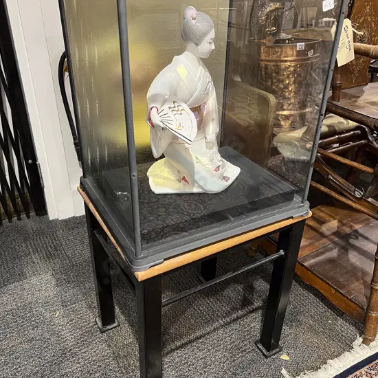 Japanese Figure in Glass Display Case on Stand