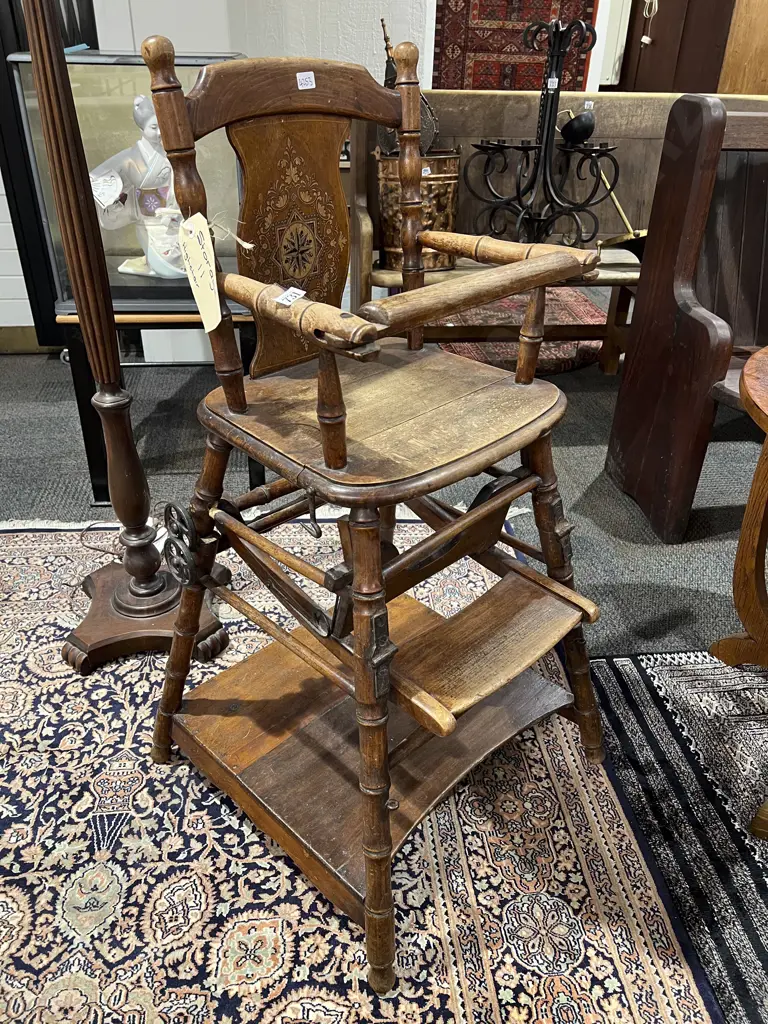 Antique Inlaid Two Form Highchair Image 1++