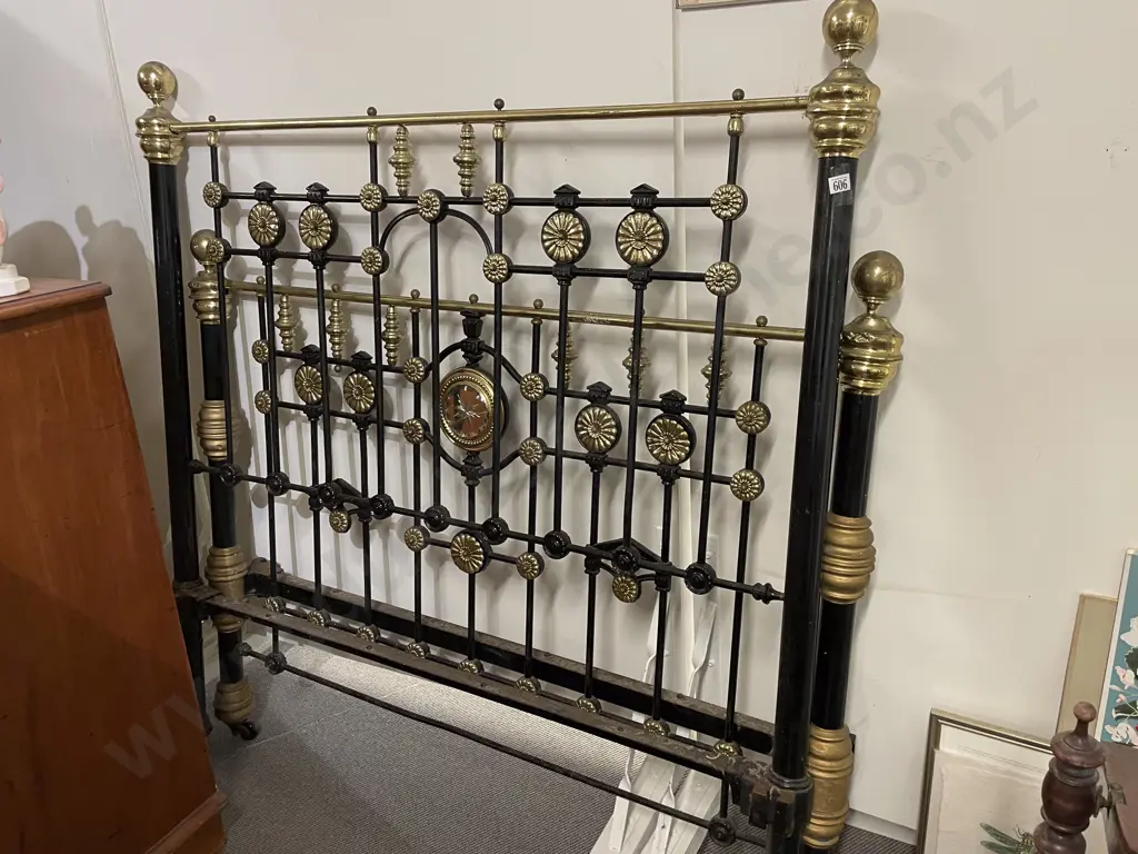 Victorian Fancy Cast Iron and Brass Double Bed Ends Image 1++