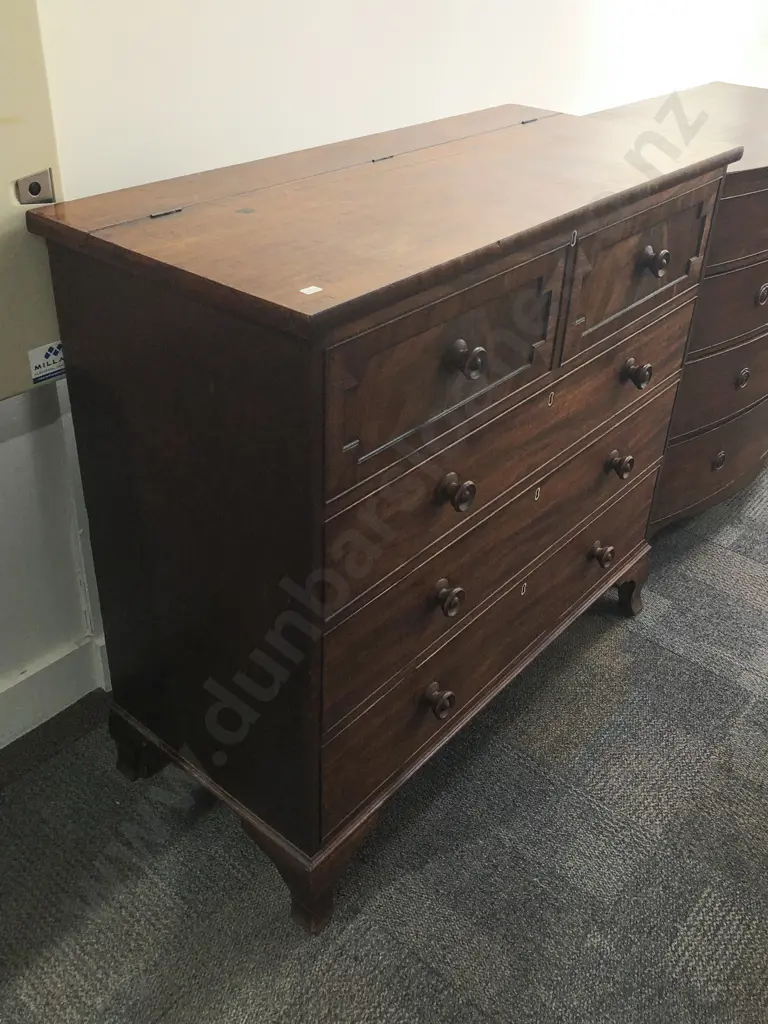 C19th Mahogany Flat Front Chest Of Drawers Image 1++