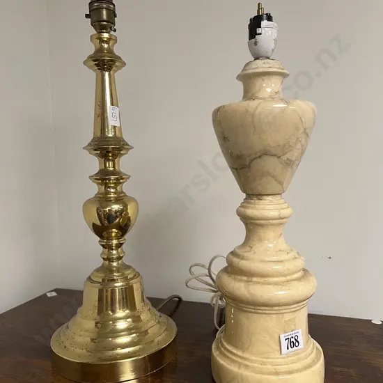Brass Table Lamp Together with Alabaster Table Lamp
