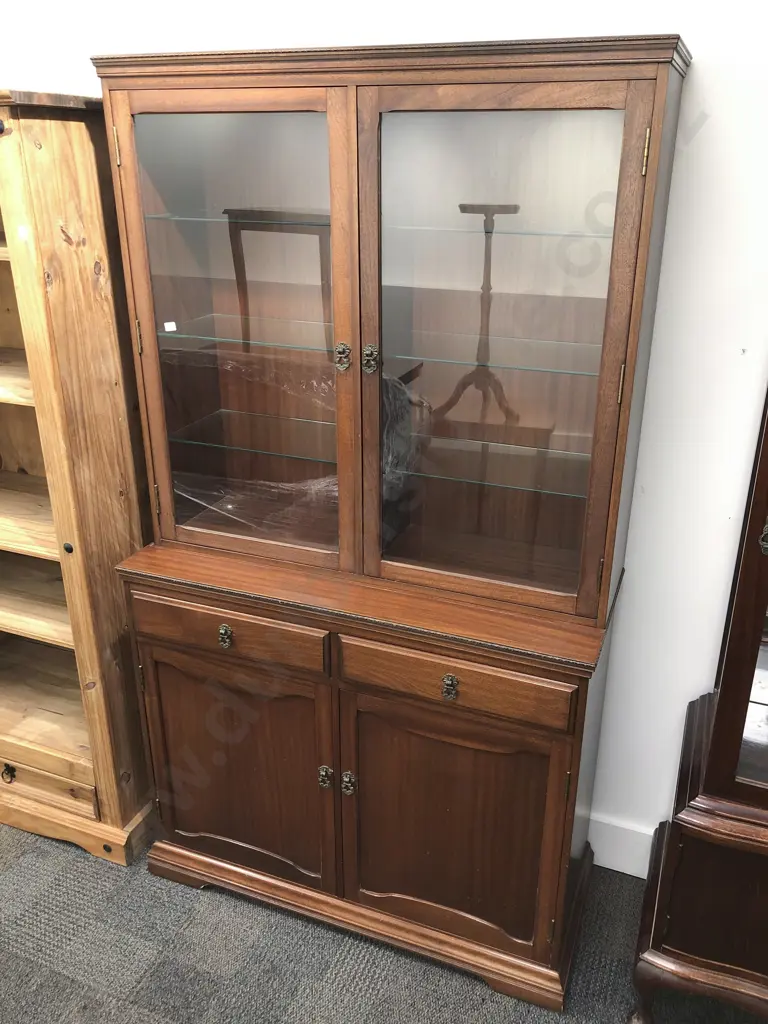 Mahogany Glazed Door Cabinet with Cupboard Base Image 1++