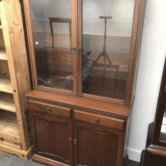 Mahogany Glazed Door Cabinet with Cupboard Base