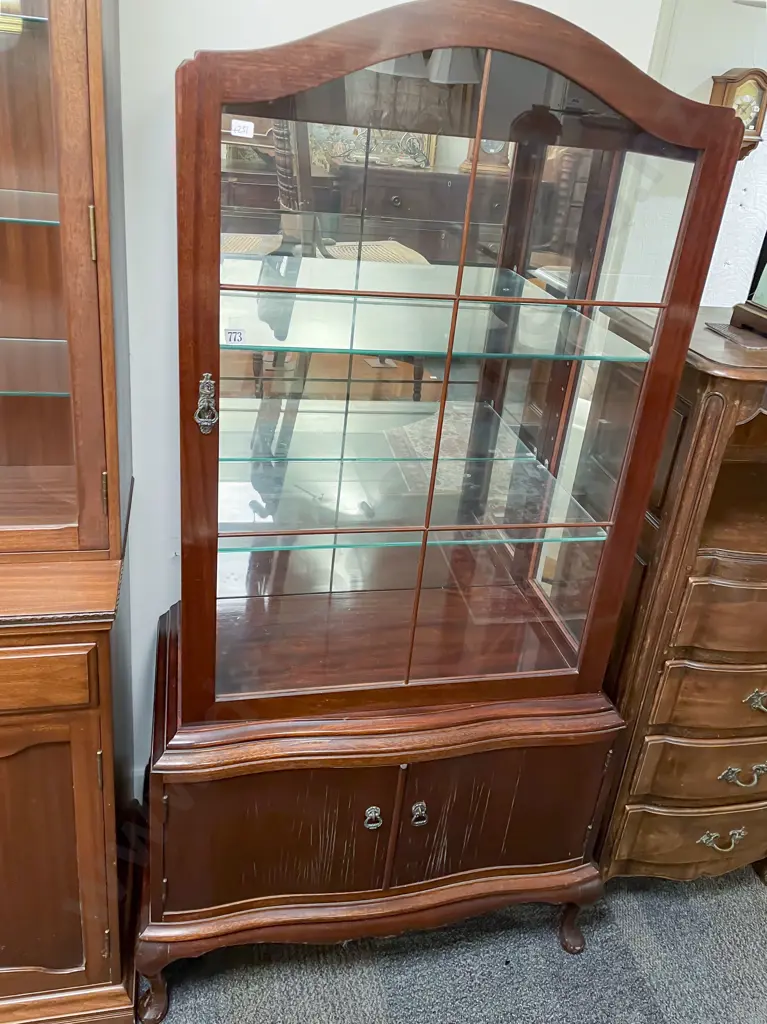 Mahogany Arch Top China Cabinet with Two Door Cabinet to Base Image 1++