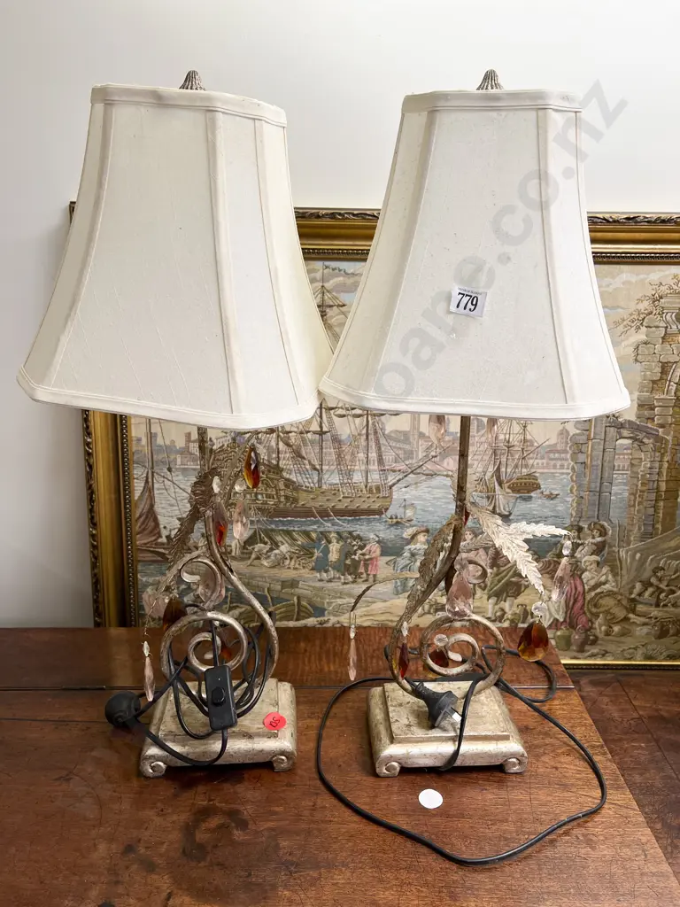 Pair of Chrome Brushed Decorative Table Lamps Image 1++