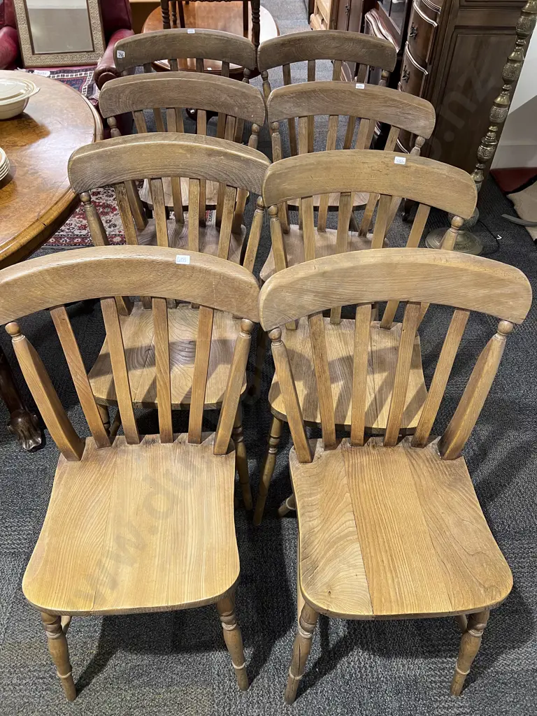 Set of Eight Elm Country Kitchen Stick Back Chairs Image 1++