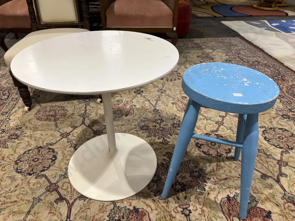 Mid C20th Style Circular Side Table with Stool Image 1++