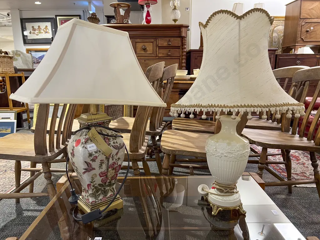 Hand Painted Crackle Glazed Vase Form Table Lamp Together with Wedgwood Table Lamp Image 1++