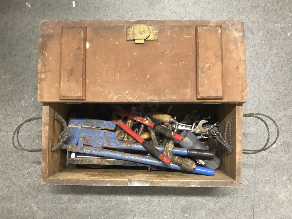 Vintage Wooden Toolbox with Various Tools Image 1++