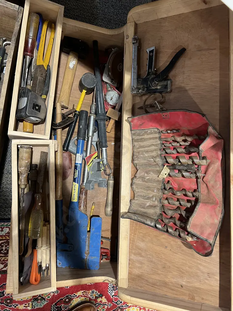 Custom Modern Pine Toolbox with Various Tools Image 1++
