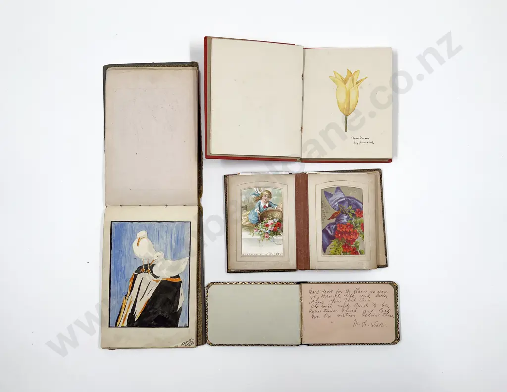 Two Victorian Sketchbooks Autograph Album & Small Postcard Album Image 1++