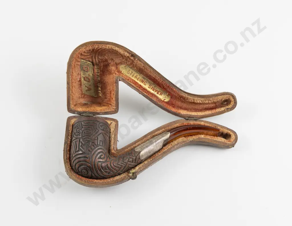 Old Wooden Pipe With Maori Folk Carved Bowl Image 1++