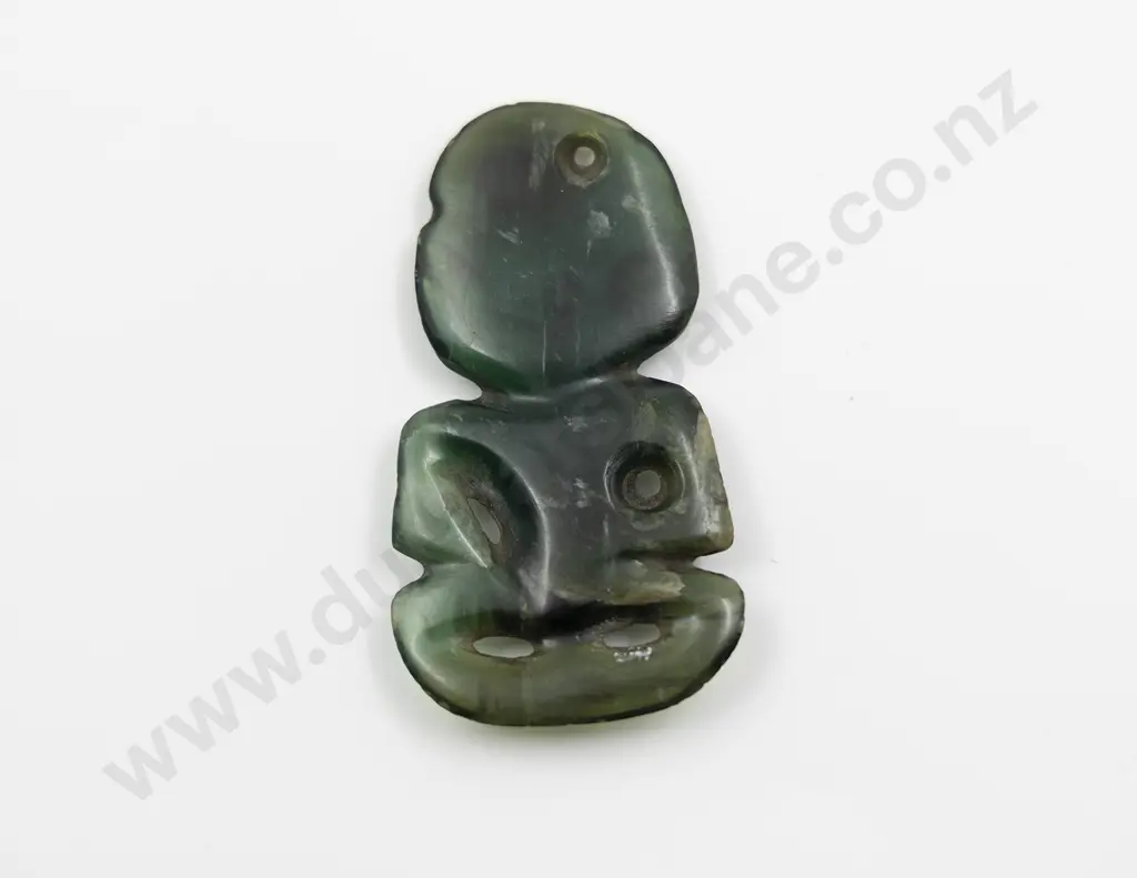 An Early 19th Century Hei Tiki Carved In Superb Translucent Blue/Green Tangiwai (Bowenite) Image 1++