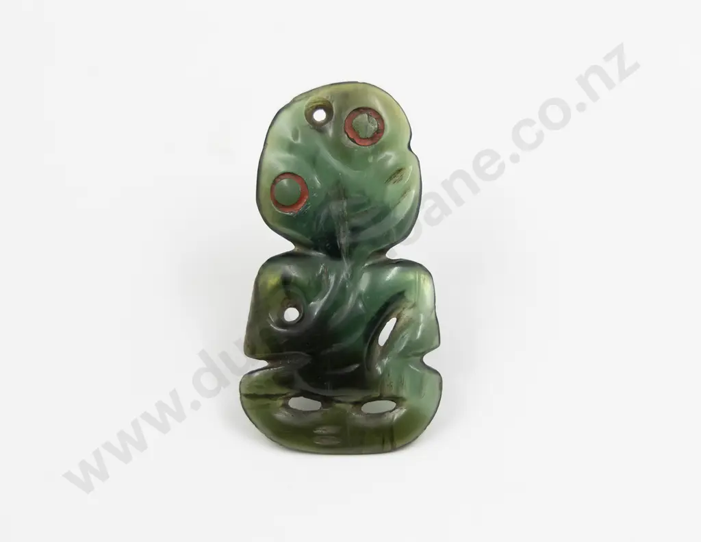 An Early 19th Century Hei Tiki Carved In Superb Translucent Blue/Green Tangiwai (Bowenite) Image 1++