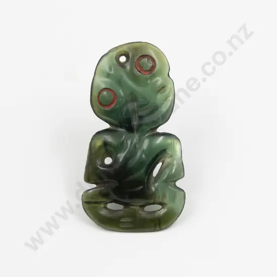 An Early 19th Century Hei Tiki Carved In Superb Translucent Blue/Green Tangiwai (Bowenite)