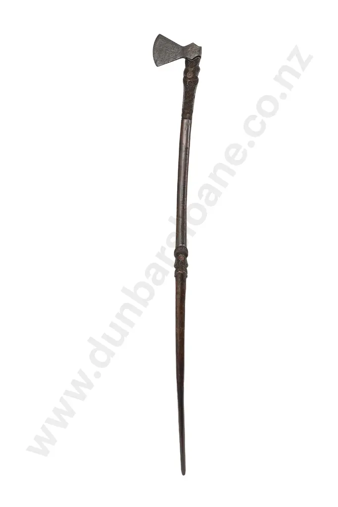 A Good 19th Century Maori Carved Toki Kakauroa (Long Handled Axe) Image 1++