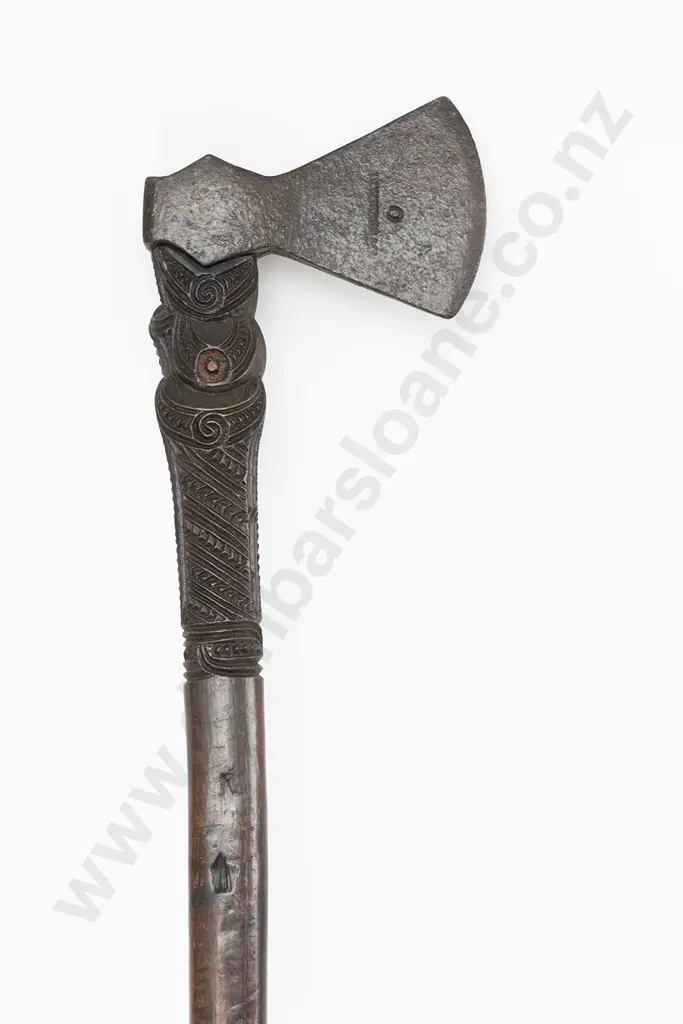 A Good 19th Century Maori Carved Toki Kakauroa (Long Handled Axe) Image 1++