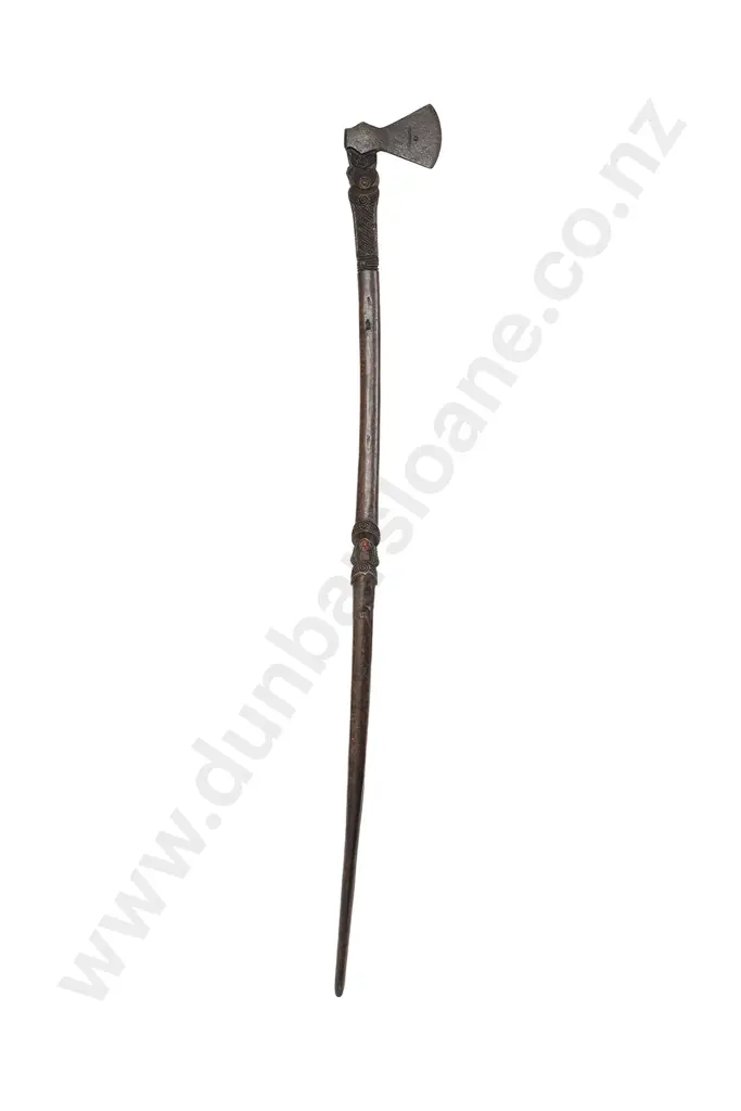 A Good 19th Century Maori Carved Toki Kakauroa (Long Handled Axe) Image 1++