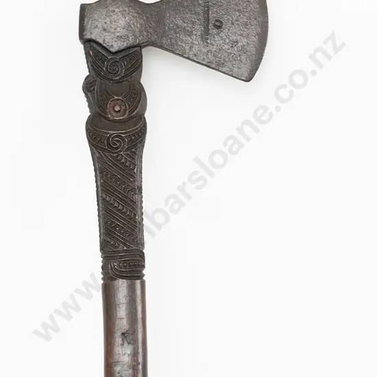 A Good 19th Century Maori Carved Toki Kakauroa (Long Handled Axe)