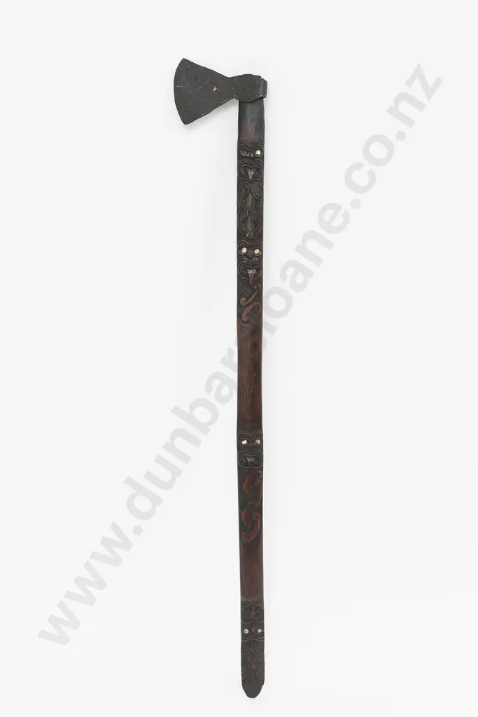A 19th Century Maori Carved Toki Kakauroa (Long Handled Axe) Image 1++