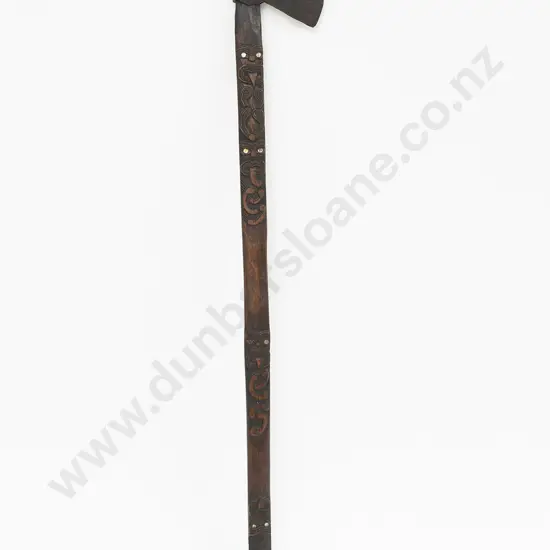 A 19th Century Maori Carved Toki Kakauroa (Long Handled Axe)