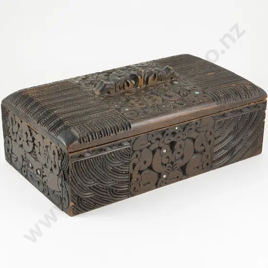 Large Antique Carved Lidded Maori Box