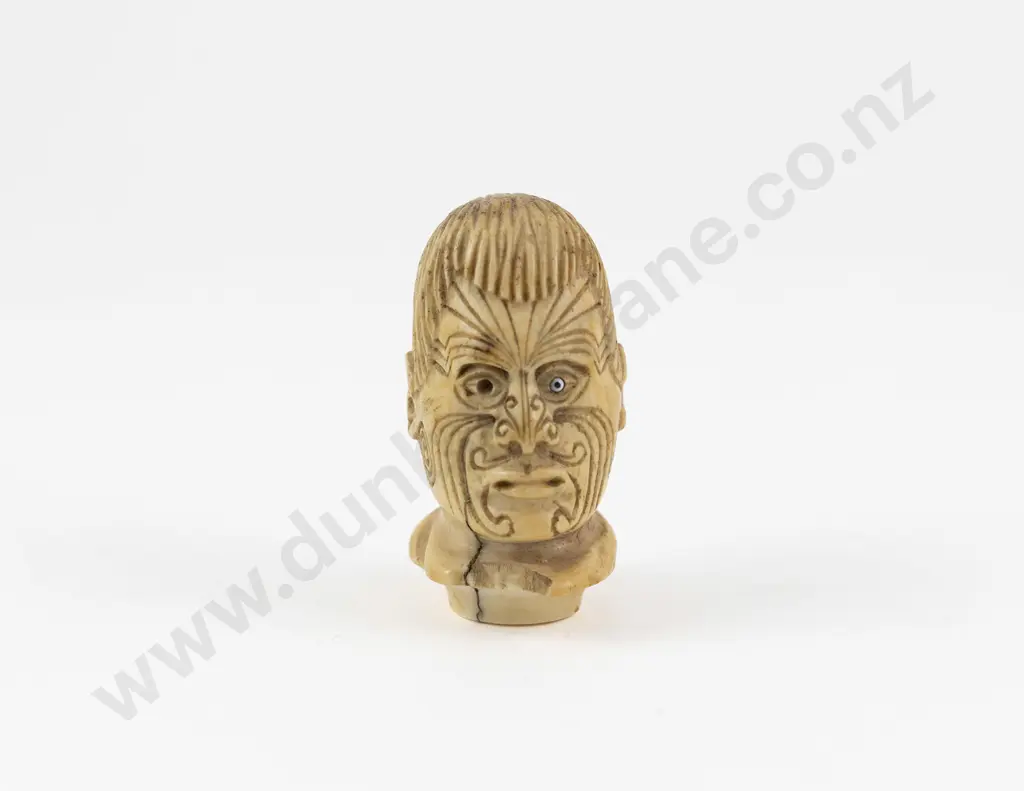 Rare Antique Carved Ivory King Tawhiao Head Walking Cane Handle Image 1++