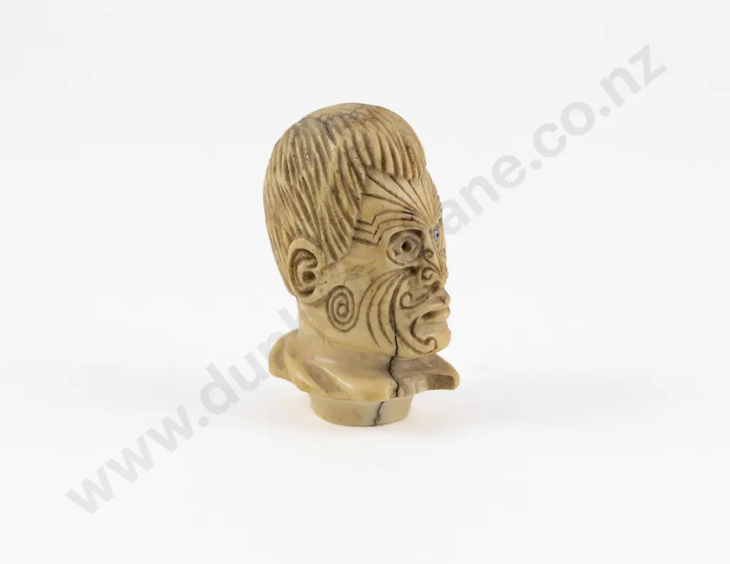 Rare Antique Carved Ivory King Tawhiao Head Walking Cane Handle Image 1++