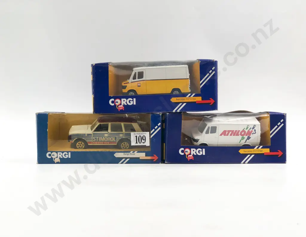 Corgi Three Boxed Models Range Rover Stimorol and two Mercedes Vans Image 1++